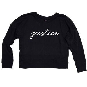 Justice Sweatshirt Pullover Top Comfy Casual Black Graphic Logo Girls‎ L